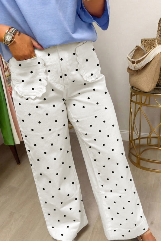 Scalloped Patch Pocket Cotton Shift Pants
