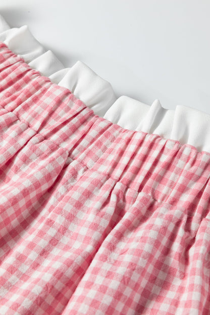 Plus Size Gingham Plaid Ruffle Contrast Trim Shorts