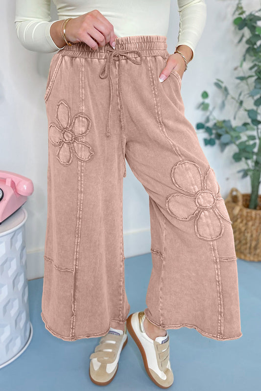 Flower Patch Mineral Washed Terry Knit Cropped Wide Leg Pants