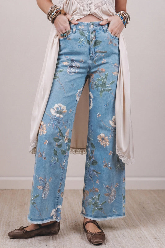 floral wide leg jeans