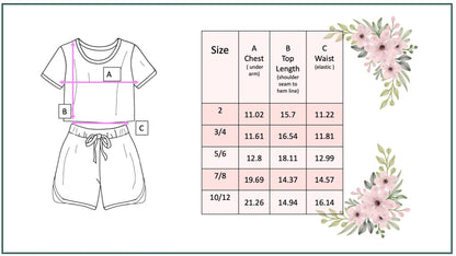 Girls Bright Pink Teal Flower Spring Summer Short Set